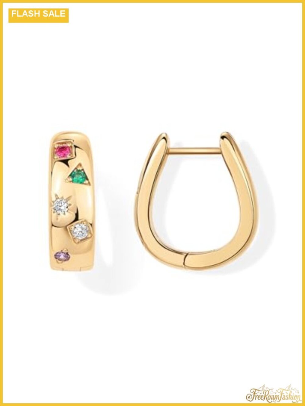 14K Gold Plated Chunky Statement Hoop Earrings for Women with CZ